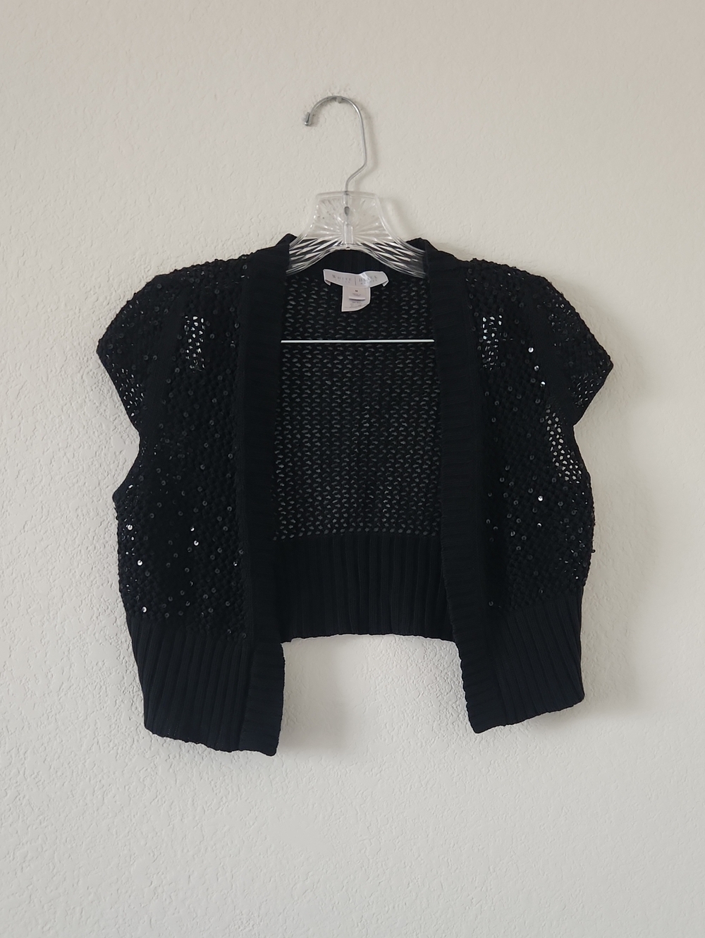 White House Black Market Black Sequin Cropped Bolero Cardigan